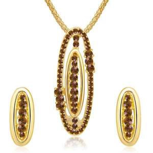 Kriaa <b>Fine</b> <b>Jewelry</b> <b>Set</b> Brown Austrian Stone Oval Pendant Gold Plated 1202004 - Product Image 1