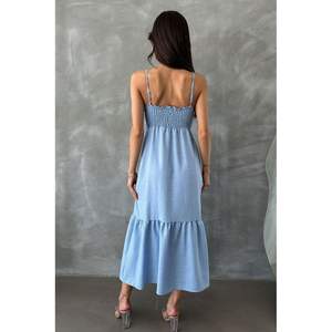 Vestido Casual Largo de Lino Azul con Tirantes y Cuello en V Topshow, Producto al por Mayor - Product Image 1