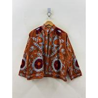Veste en velours tricoté pour femme, col montant, manches longues, motif floral brodé à la main, point ouvert, coton respirant, collection automne