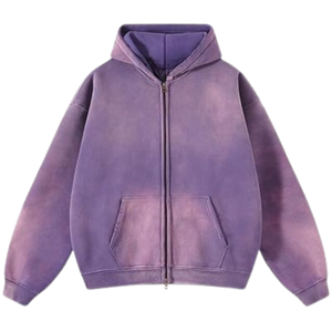 <b>Purple</b> Acid Washed Zip Up <b>Hoodie</b> Oversized Vintage Fade Soft Fleece Full Zipper Streetwear Sweatshirt Winter Wear <b>For</b> <b>Men</b> Women - Product Image 1