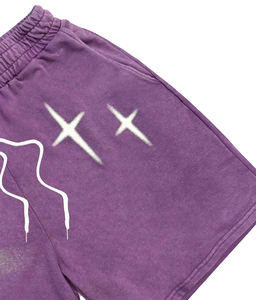 กางเกงขาสั้นผ้าฝ้ายถักเอวยางยืดพิมพ์ลายดวงดาวสำหรับผู้ชายกางเกงซักลายดาวสีม่วงแบบลำลองออกแบบได้ตามต้องการสไตล์สตรีทสูง - Product Image 3