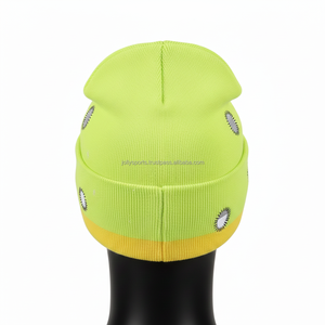 Gorro de Punto Acrílico Suave para Mujer, Color Amarillo Verde, Logotipo Bordado Personalizado, Estilo Deportivo, Gorro de Invierno Cálido, Gorro de Jacquard - Product Image 2