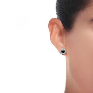 Boucles d'Oreilles Diamant Noir Et Blanc Halo 4 Prong Round Cut - Product Image 1