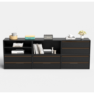 Modern Modular <b>Storage</b> Credenza with Fluted <b>Drawer</b> Fronts, Minimalist Black Accent Cabinet with Open Shelving <b>for</b> Living Room & - Product Image 2