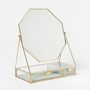 Organizador de joyas de latón y cristal de lujo con mini cajones de espejo para maquillaje y almacenamiento de joyas - Product Image 1