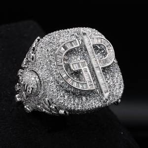 Custom GP <b>Initial</b> <b>Ring</b> | 925 Sterling Silver | VVS Moissanite Diamonds | Fully Iced Out Hip Hop Jewelry - Product Image 1