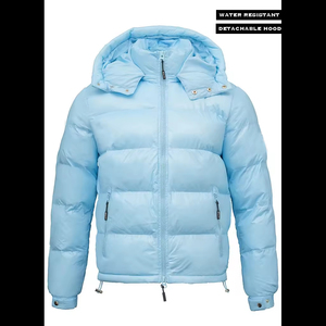 Veste bouffante homme brillante logo personnalisé hiver bleu bébé avec capuche réglable veste bouffante décontractée hommes et femmes vente en gros - Product Image 4