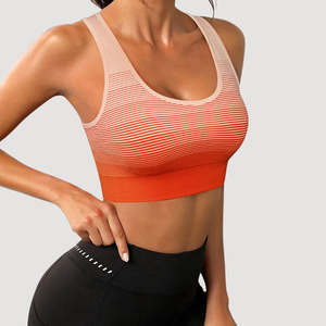 Soutien-gorge de sport pour femmes, yoga en plein air, orange dégradé, fines rayures, bretelles non ajustables, maintien élevé pour adultes - Product Image 1