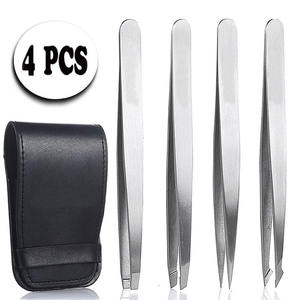 Pinzas para Cejas con Punta Redonda Inclinada, Diseño de Punta Puntiaguda, 4 Piezas, Depilación de Cejas Profesional, Acero Inoxidable, para Hombres y Mujeres - Product Image 2