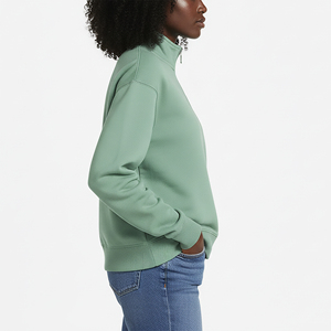 Sweat-shirt pour femme à col montant et fermeture éclair sur le devant, prix de gros, hiver, surdimensionné, 100% coton, respirant, logo sur le devant - Product Image 3