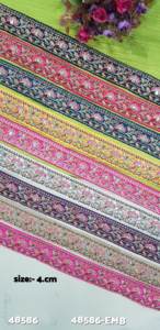Cordones Bordados florales hechos a medida con lentejuelas de 1,5 pulgadas de ancho en ocho diseños étnicos para diversos fines - Product Image 5