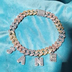 Collar con Colgante de Cadena Cubana Miami con Iniciales, Chapado en Oro, con Diamantes de Moissanita con Corte Baguette VVS Premium, Plata 925, para Hombre, a la Moda - Product Image 3