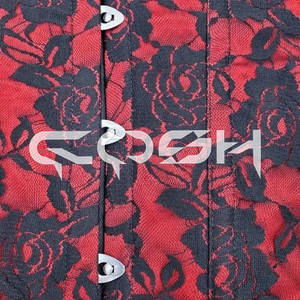 Corset rouge surbuste à baleines en acier avec superposition de dentelle noire, style gothique, épaules dénudées - Product Image 5