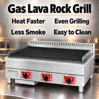 Grill au gaz commercial à pierres de lave, barbecue en acier inoxydable à pierres volcaniques, 3 brûleurs GPL pour restaurant