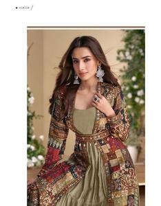 Premium Quality Stunning Georgette and Silk Blend Gown with <b>Beautiful</b> Embellishments and Elegant Draping Available for Sale - Product Image 5