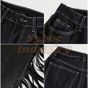 Pantalón acampanado negro para mujer Nuevo estilo vaquero con flecos Pantalón acampanado de mezclilla transpirable para Pantalones vaqueros de festival occidental - Product Image 5