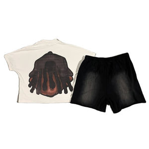 ชุดวอร์มสั้นผ้าฝ้ายทรงหลวมของผู้ชายชุดวอร์มสั้นพร้อมดีไซน์พลอยเทียมด้านหน้าและกางเกงขาสั้นแบบปรับแต่งได้ง่าย - Product Image 6