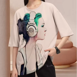 Camiseta de Algodón de Cuello Redondo y Manga Corta, Estilo Urbano Americano, Holgada, de Alta Calidad, Personalizable para Mujer - Product Image 1