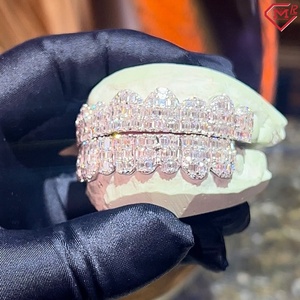 Đá ra grillz cho răng 925 Sterling Bạc GRA certificateed hip hop moissanite Baguette cắt grillz - Product Image 2