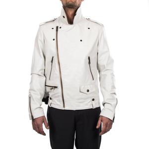 Veste de motard en cuir de mouton blanc pour homme, style urbain - Product Image 1