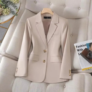 Nouvelle Veste Blazer Femme Printemps 2025 à Double Boutonnage Manches Courtes Unie Boutonnée Tissée Noire pour Tenue de Travail Formelle - Product Image 3