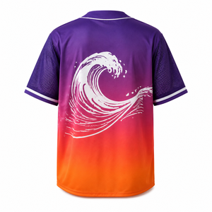 Maillot de baseball pour homme en polyester sublimé de qualité supérieure, dégradé violet-orange, coupe ample et oversize, style streetwear, personnalisable OEM Rehman - Product Image 2