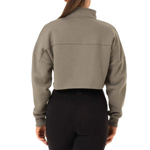 Women's Custom Logo Cotton Fleece Knitted Hooded Jumper Vintage Embroidered Sports Gym Suit with <b>Half</b> <b>Zip</b> Winter ODM Supply - Product Image 5