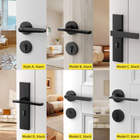 Poignées de porte en alliage d'aluminium de luxe pour portes en bois, design moderne élégant, haute durabilité, ensemble de poignées de porte avec serrure, noir, hôtels, villas