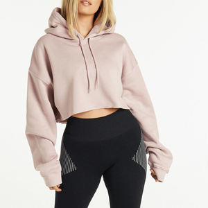 OEM personalizado pulóver fuera del hombro Crop Top Sudadera con capucha Casual manga larga Sudadera con capucha señoras en blanco gimnasio entrenamiento recortado Sudadera con capucha - Product Image 1