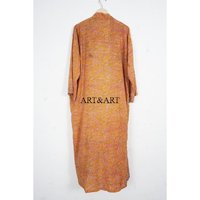 Kimono Japonés Vintage Amarillo Hecho a Mano 100% Seda para Mujer, Estilo Bohemio, Largo, Elegante, Suave, Transpirable y de Secado Rápido