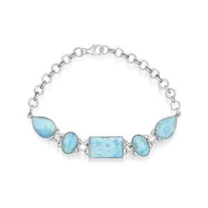 Rectangle Oval Pear Shape Larimar Gemstone Link <b>Bracelet</b> Solid 925 Sterling Silver Jewelry Gift Wedding For Both <b>Men</b> Women - Product Image 4