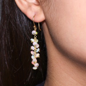 925 Sterling Silver White Opal Beaded <b>Long</b> Cluster Dangle <b>Earrings</b> for Women Handmade Birthstone Jewelry Gift for Mother, Wife - Product Image 3