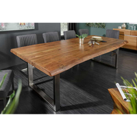 Table de salle à manger de luxe en bois d'acacia massif à bord naturel, design moderne, pliable et réglable en hauteur, idéale pour hôtel