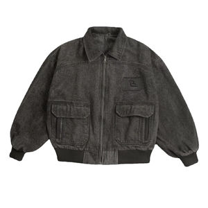 Blouson d'aviateur en denim d'hiver décontracté pour femmes et hommes, délavé à l'acide, avec boutons 100% coton - Product Image 3