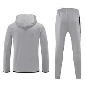 Vêtements de sport pour hommes, survêtement d'entraînement en polaire technique, jogging à capuche pour l'hiver, ensemble deux pièces à motif solide - Product Image 5