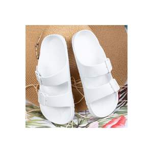 <b>White</b> Women/Girls Summer Beach Textile for Double Buckles Low <b>Heels</b> Fashion Trend Print Comfortable Breathable - Product Image 1
