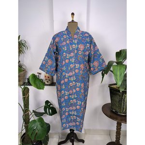 ชุดคลุมกิโมโนผ้าฝ้ายพิมพ์ลายอินเดียสุดหรูสไตล์โบโฮ ลายดอกไม้ยามค่ำคืน เหมาะสำหรับใส่คลุมช่วงฤดูร้อน สำหรับวันหยุดพักผ่อนที่ชายหาดและบนเรือยอชท์ - Product Image 3