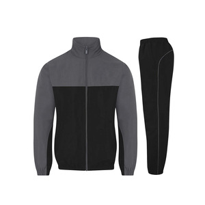Ensemble de survêtement deux pièces pour homme avec veste zippée, poignets élastiques et pantalon, survêtement d'entraînement, design bicolore avec poches, confortable - Product Image 1