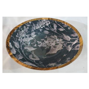 Cuencos de madera con estampado de esmalte rústico moderno, plato redondo para servir ensaladas, recubierto con papel para fiestas, cuencos decorativos de esmalte de madera - Product Image 6