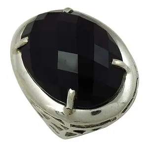 14K <b>Sterling</b> <b>Silver</b> Onyx Statement <b>Ring</b> for <b>Men</b> Rhodium Plated Black Gemstone with Bezel Setting Gift Idea - Product Image 3