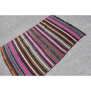 Alfombra turca Vintage rosa y negra de 3,3x5,1 pies, área grande, diseño de retazos étnicos, lana, látex, pasillo rectangular abstracto para adolescentes - Product Image 2