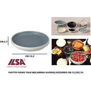 Piatto da Cena Ilsa Taiji in Melamina Avorio/Blu 15,2 X 2,7 cm, Piatti Durevoli ed Eleganti - Product Image 1