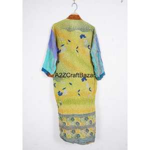 Silk Kimono Handmade Kimono Long Jacket Silk Dressing Gown Wedding Kimono Patchwork Kimono Cardigan For <b>Women</b> - Product Image 5