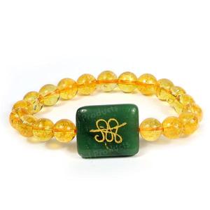 Bracelet bohème en perles rondes de 8 mm avec symbole Zibu en quartz plaqué or pour unisexe - Product Image 1