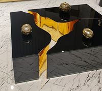 Table basse Dosin moderne en panneaux de bois aggloméré avec design réglable pour salon, mobilier de maison, noir et beige, luxe