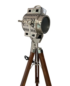 Vintage Industrial Steel Glass Spot Light 10 Inch On Wooden Tripod Floor Lamp Decorative Accent Lighting For Home Office - Product Image 2