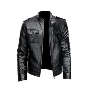 Vestes d'extérieur Veste en cuir de moto à col montant pour homme - Product Image 1