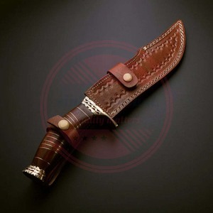 Cuchillos de seguimiento con mango de madera de acero de Damasco, Cuchillos con Funda de cuero, cuchillo para acampar al aire libre - Product Image 4