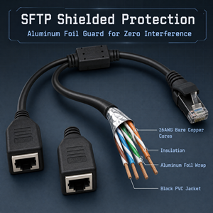 Câble Répartiteur RJ45 Blindé 1 Mâle vers 2 Femelles 20cm Adaptateur Réseau Cat5e <span class=keywords><strong>Cordon</strong></span> d'Extension <span class=keywords><strong>Ethernet</strong></span> en Cuivre Nu 26AWG - Product Image 3