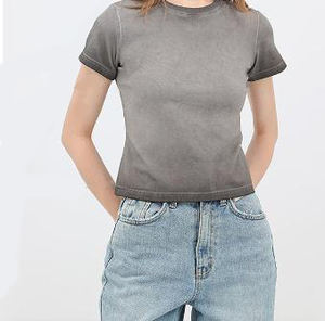 2026 nueva camiseta de manga corta lavada de dos colores de algodón informal de verano para mujer, transpirable de secado rápido - Product Image 3